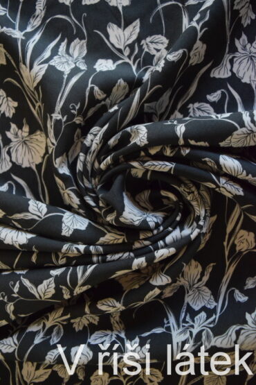 100% Tencel tkanina černobílá – potisk květy